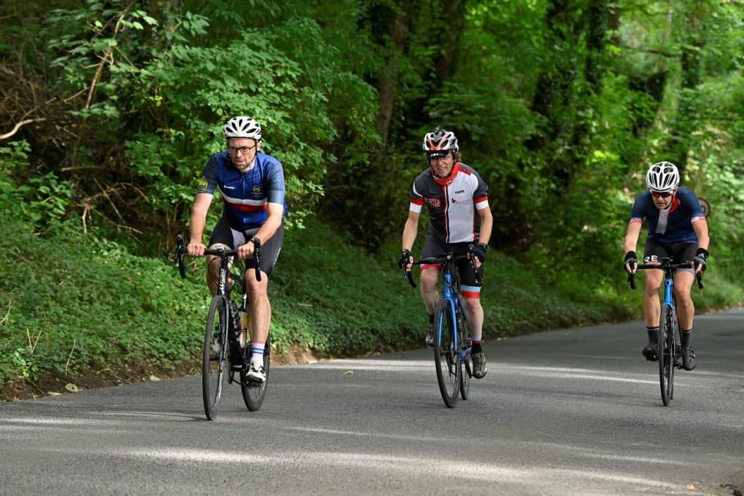 Riders climbing Saintbury Hill